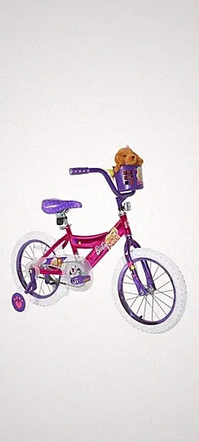 16" Girl's Barbie Bike w/ Training Wheels and Front Pouch, Age 4-8, Purple