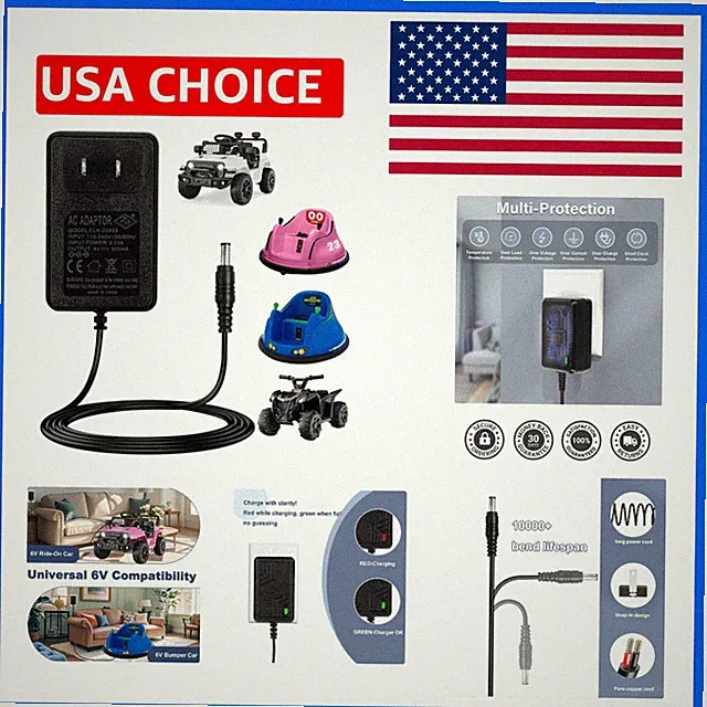 6V Charger for Ride On Toys, Bumper Cars & Electric Vehicles - Compatible wit...