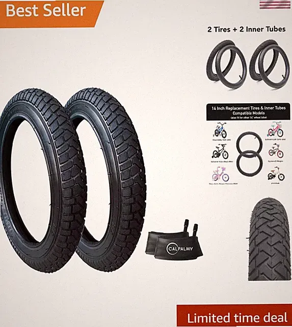 Comfort & Safety with 14'' Kids Bike Heavy-Duty Tires & Inner Tubes - 2 Sets