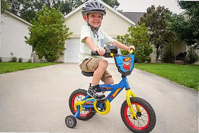 Kids 12-Inch Hot Wheels BMX Bike Rev Grip Noisemaker Adjustable Training Wheels